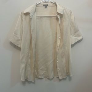 Silky Ann Taylor blouse. short sleeve button down. size 4 cream color